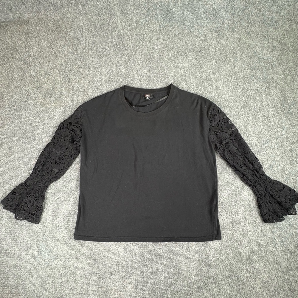 Curve Appeal Black Top M Lace Bell Sleeves Cottagecore Goth Romantic Boho Witchy